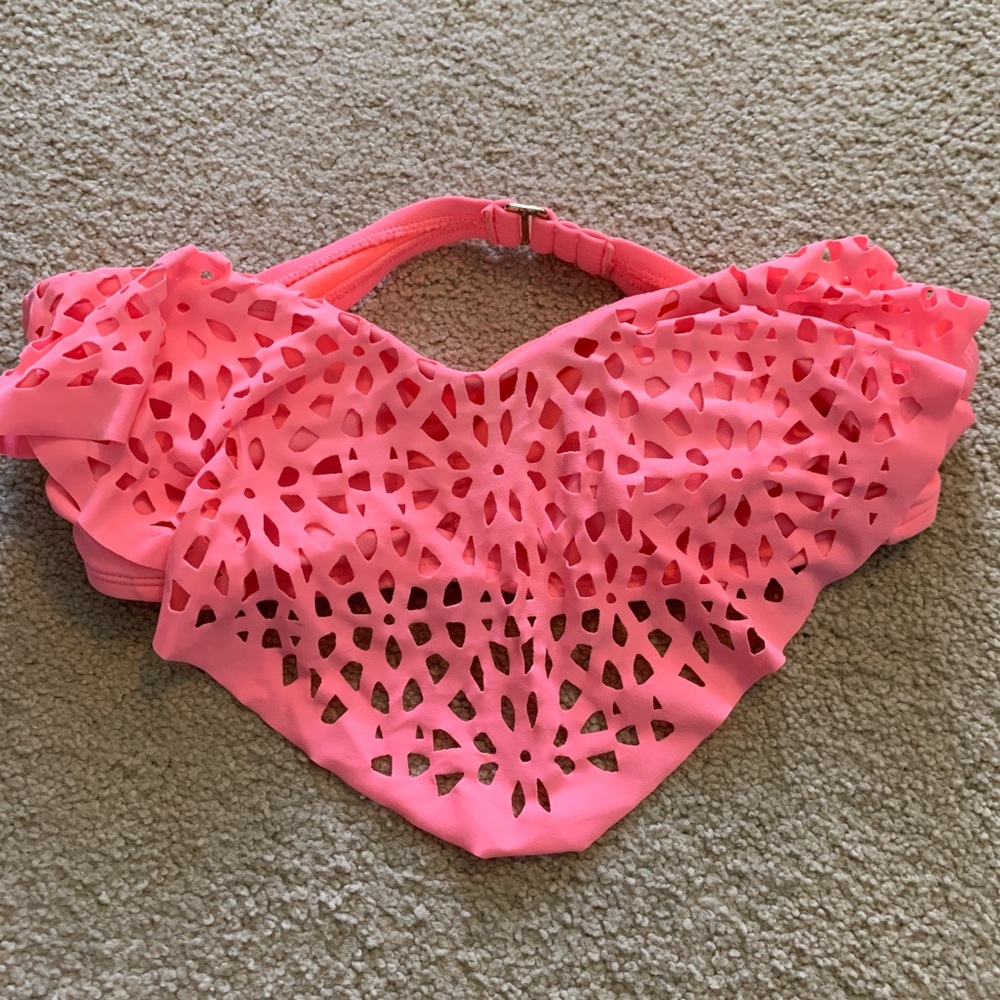 Xhilaration bright pink laser cut bikini top